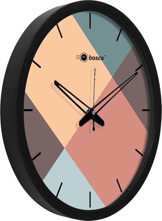 Bosco Decorative Non Ticking Silent, Multicolour with Black Frame 30 CM, Modern Design Round Wall Clock for Home, Living Room, Bedroom, Office and Kitchen | BWC-1608 - Image 3